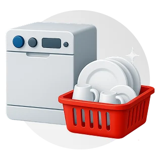 Küchenreinigung – Ausräume und Einräumen der Spülmaschinen